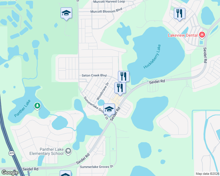 map of restaurants, bars, coffee shops, grocery stores, and more near 9440 Seidel Road in Winter Garden