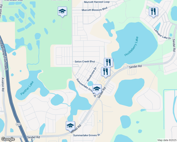 map of restaurants, bars, coffee shops, grocery stores, and more near Watowan Alley in Winter Garden