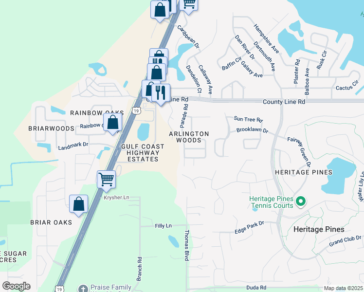 map of restaurants, bars, coffee shops, grocery stores, and more near 18725 Parade Road in Hudson