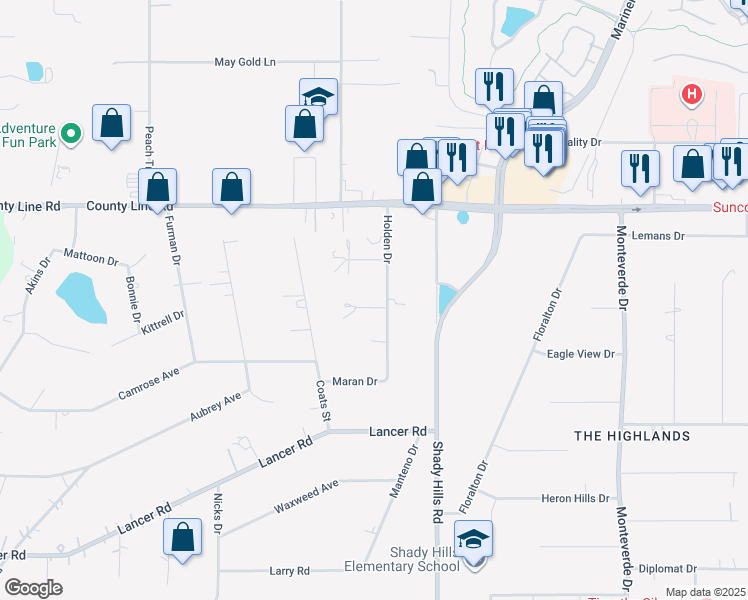 map of restaurants, bars, coffee shops, grocery stores, and more near 18815 Holden Drive in Spring Hill