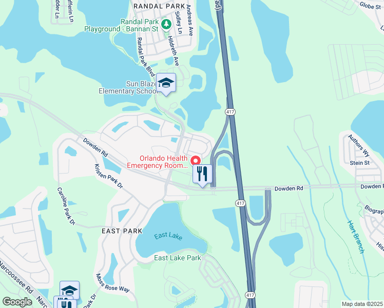 map of restaurants, bars, coffee shops, grocery stores, and more near 9333 Randal Park Boulevard in Orlando