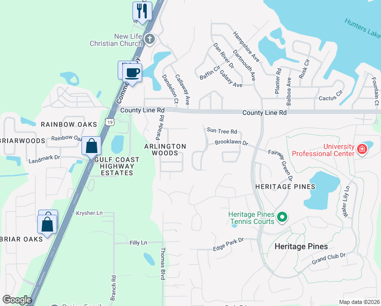 map of restaurants, bars, coffee shops, grocery stores, and more near 18749 Worthington Road in Hudson