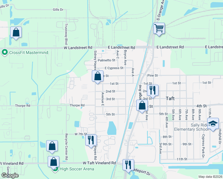 map of restaurants, bars, coffee shops, grocery stores, and more near 305 2nd Street in Orlando