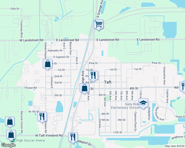 map of restaurants, bars, coffee shops, grocery stores, and more near 9326 2nd Avenue in Orlando