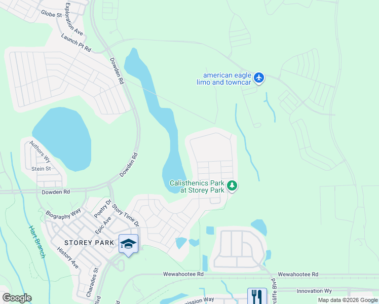 map of restaurants, bars, coffee shops, grocery stores, and more near 11552 Satire Street in Orlando