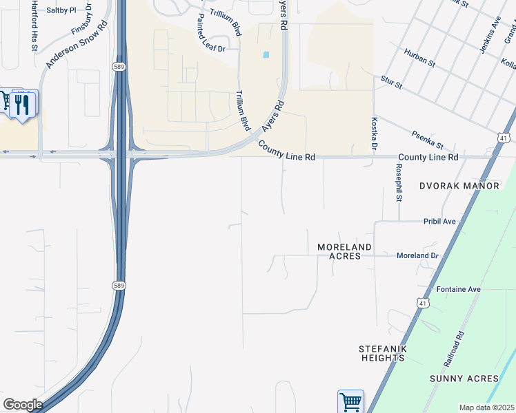 map of restaurants, bars, coffee shops, grocery stores, and more near 18810 Kuka Lane in Spring Hill