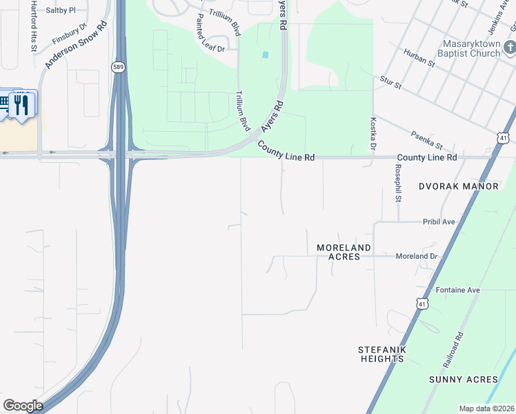 map of restaurants, bars, coffee shops, grocery stores, and more near 18810 Kuka Lane in Spring Hill