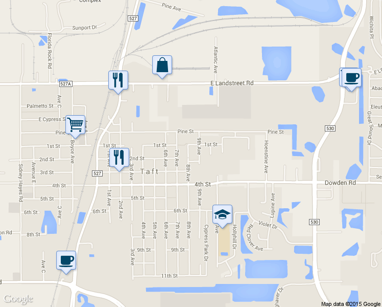 map of restaurants, bars, coffee shops, grocery stores, and more near 9325 8th Ave in Orlando