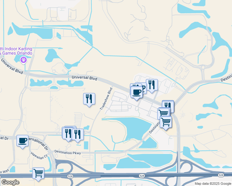 map of restaurants, bars, coffee shops, grocery stores, and more near 5003 Tideview Circle in Orlando