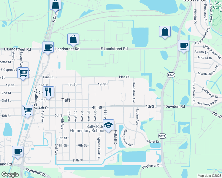 map of restaurants, bars, coffee shops, grocery stores, and more near 1520 Sage Creek Court in Orlando