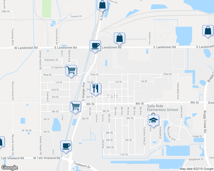 map of restaurants, bars, coffee shops, grocery stores, and more near 9314 4th Avenue in Orlando
