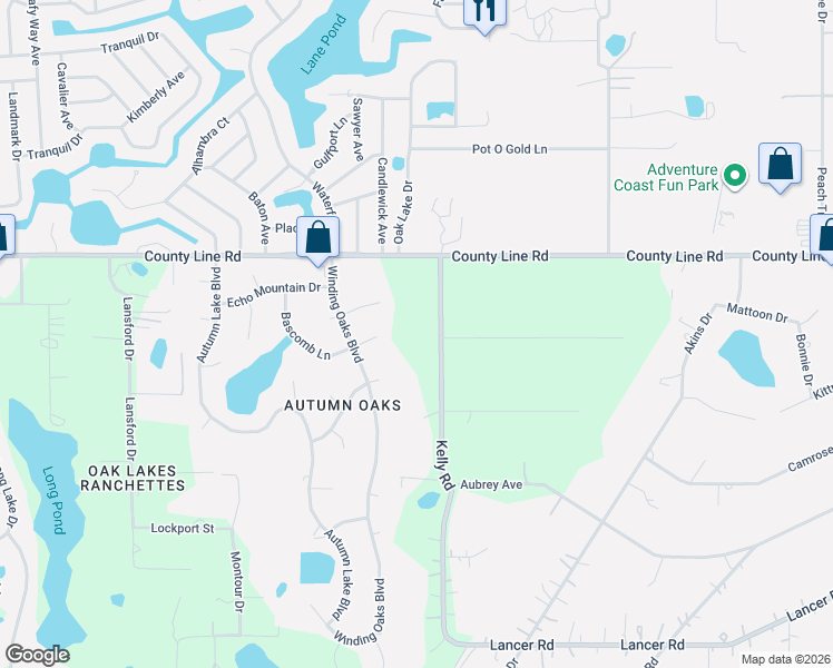 map of restaurants, bars, coffee shops, grocery stores, and more near 18805 Kelly Road in Spring Hill