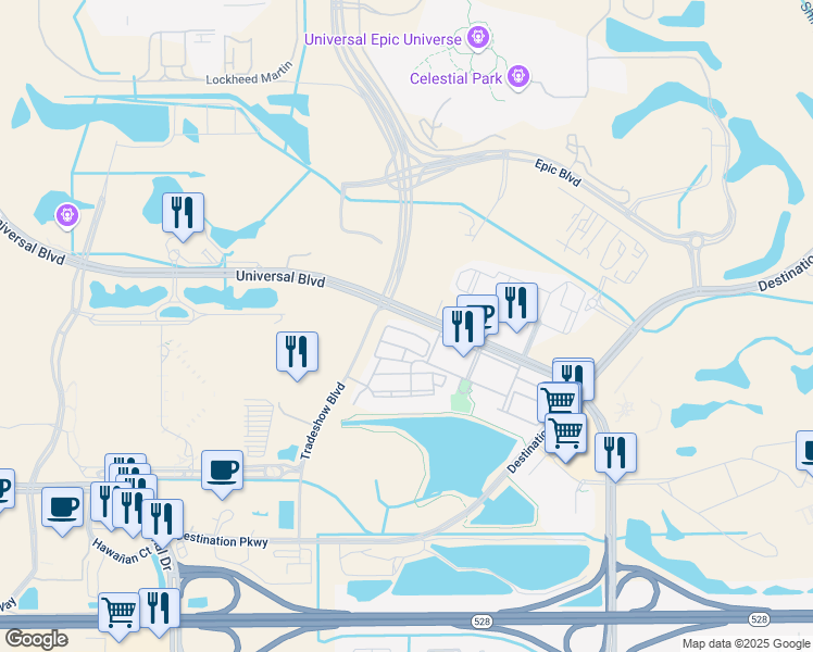 map of restaurants, bars, coffee shops, grocery stores, and more near 5003 Tideview Circle in Orlando