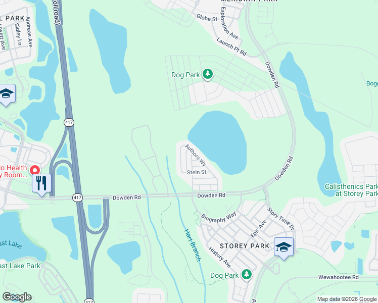 map of restaurants, bars, coffee shops, grocery stores, and more near 10734 Ellison Avenue in Orlando