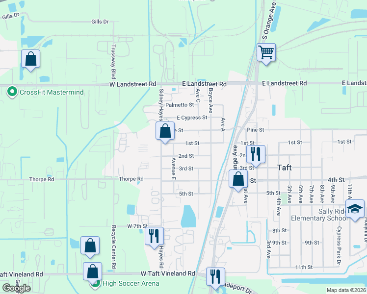 map of restaurants, bars, coffee shops, grocery stores, and more near 305 2nd Street in Orlando