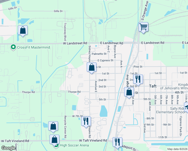 map of restaurants, bars, coffee shops, grocery stores, and more near 119 2nd Street in Orlando