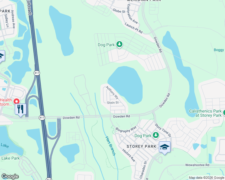 map of restaurants, bars, coffee shops, grocery stores, and more near 10315 Authors Way in Orlando