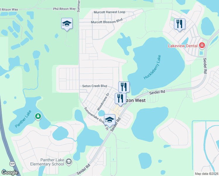 map of restaurants, bars, coffee shops, grocery stores, and more near 9362 Woodcrane Drive in Winter Garden