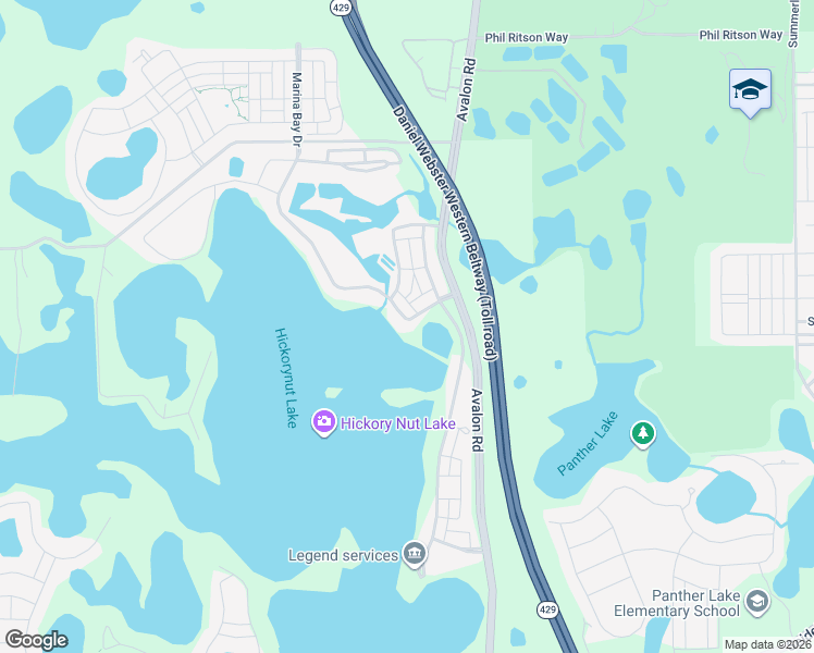 map of restaurants, bars, coffee shops, grocery stores, and more near 15572 Marina Bay Drive in Winter Garden
