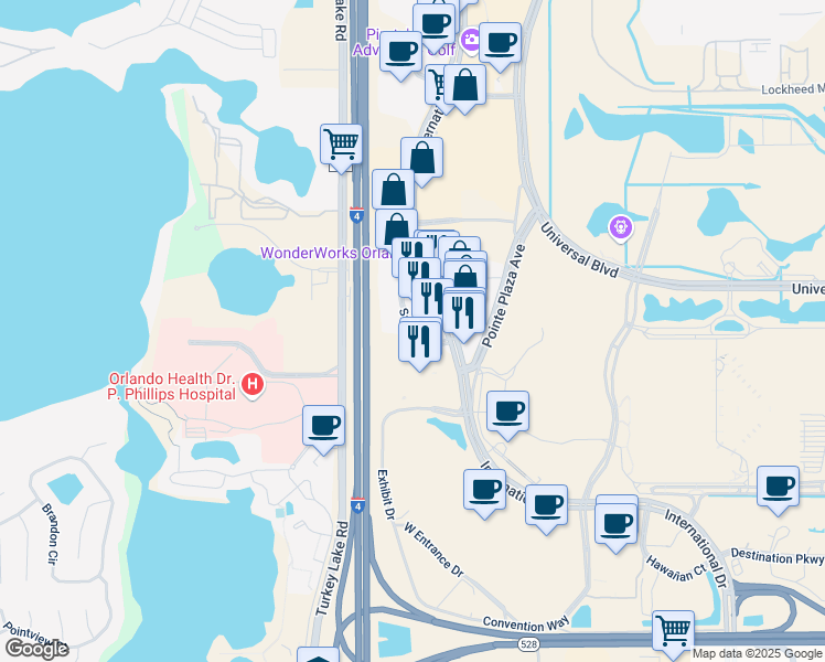 map of restaurants, bars, coffee shops, grocery stores, and more near Samoan Court in Orlando