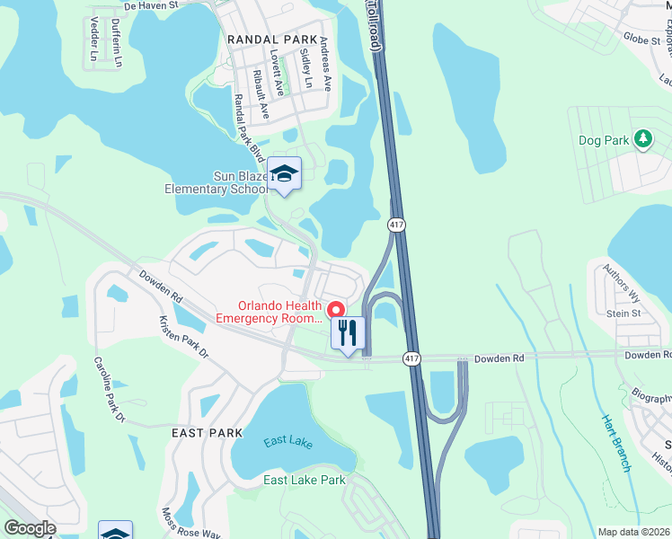 map of restaurants, bars, coffee shops, grocery stores, and more near 9333 Randal Park Boulevard in Orlando