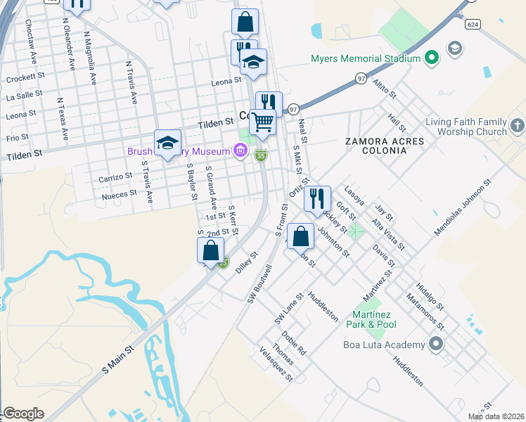 map of restaurants, bars, coffee shops, grocery stores, and more near 404 South Main Street in Cotulla