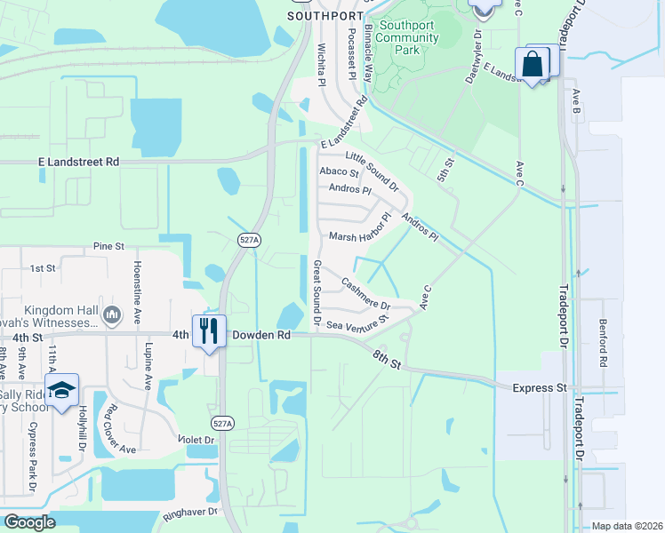 map of restaurants, bars, coffee shops, grocery stores, and more near 9088 Great Sound Drive in Orlando