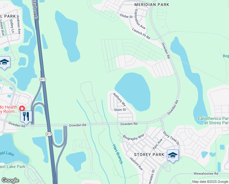 map of restaurants, bars, coffee shops, grocery stores, and more near 10229 Authors Way in Orlando