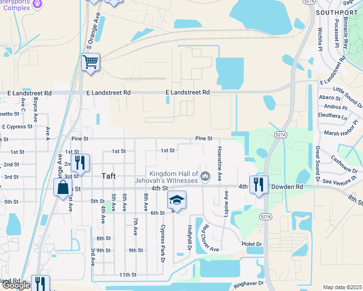 map of restaurants, bars, coffee shops, grocery stores, and more near 1659 Sage Creek Court in Orlando