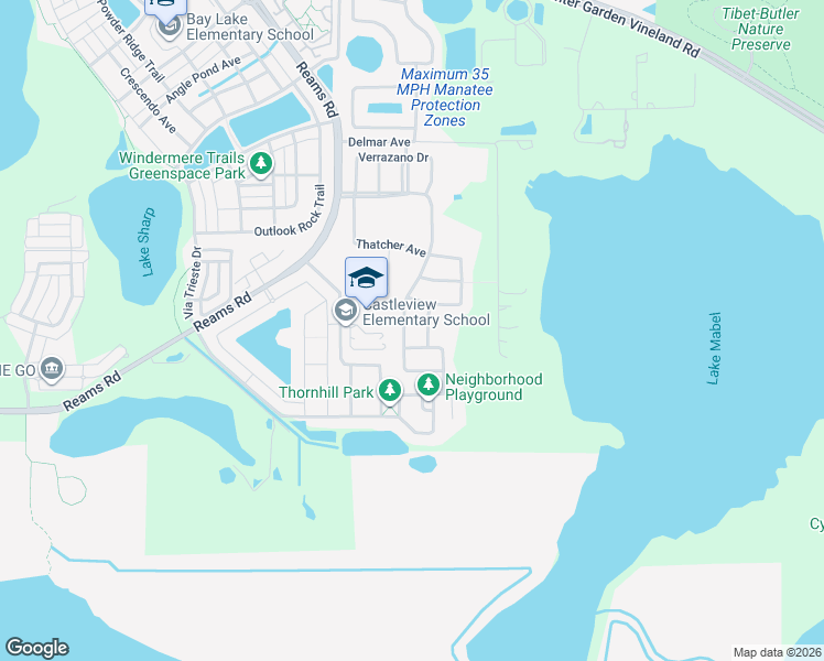 map of restaurants, bars, coffee shops, grocery stores, and more near 11543 Chateaubriand Avenue in Orlando