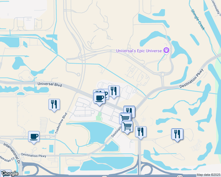 map of restaurants, bars, coffee shops, grocery stores, and more near 9708 Avellino Avenue in Orlando