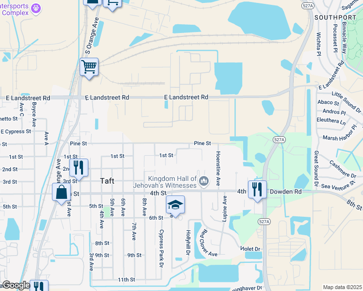 map of restaurants, bars, coffee shops, grocery stores, and more near 1659 Sage Creek Court in Orlando