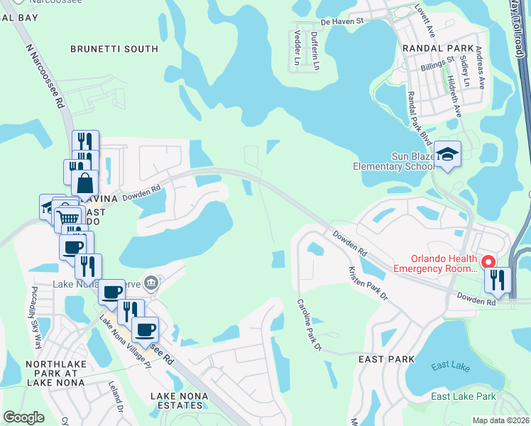map of restaurants, bars, coffee shops, grocery stores, and more near 9426 Candice Court in Orlando