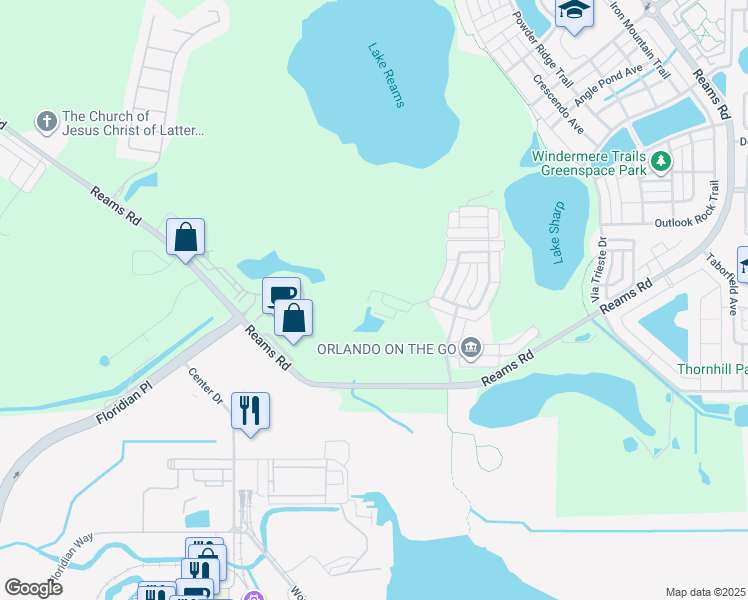 map of restaurants, bars, coffee shops, grocery stores, and more near 13014 Langstaff Drive in Windermere