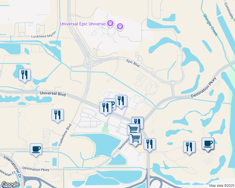 map of restaurants, bars, coffee shops, grocery stores, and more near 9703 Avellino Avenue in Orlando