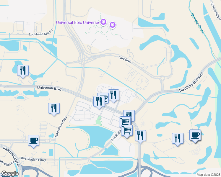 map of restaurants, bars, coffee shops, grocery stores, and more near 9703 Avellino Avenue in Orlando