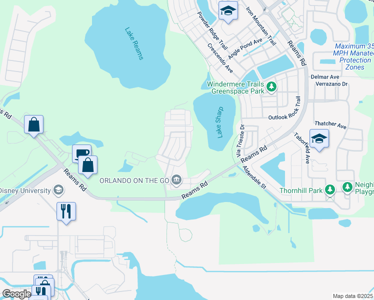 map of restaurants, bars, coffee shops, grocery stores, and more near 12622 Langstaff Drive in Windermere