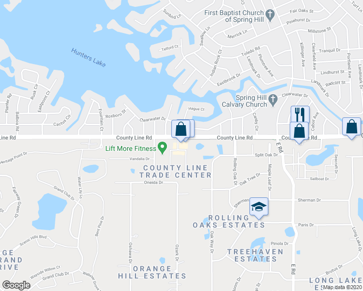 map of restaurants, bars, coffee shops, grocery stores, and more near 12350 County Line Road in Hudson