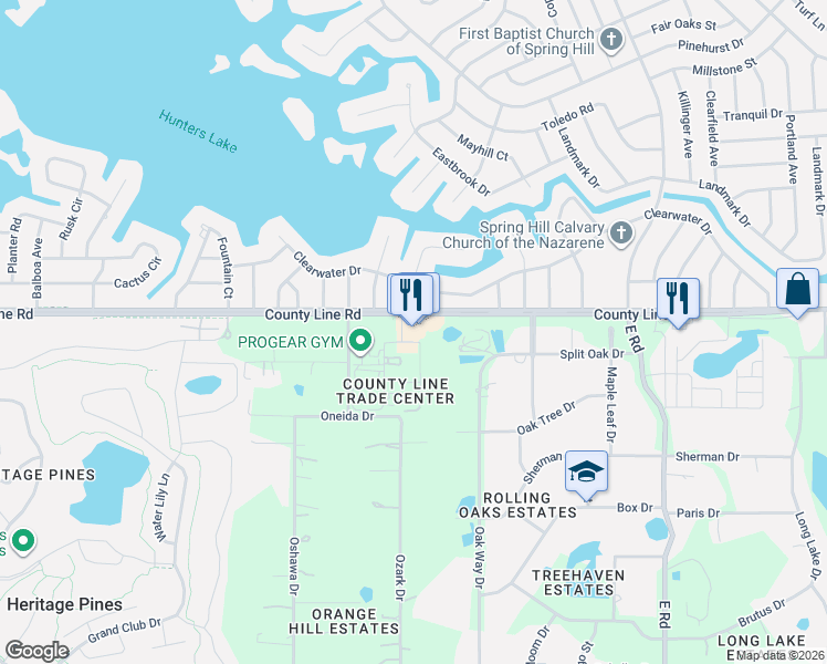 map of restaurants, bars, coffee shops, grocery stores, and more near 12400 County Line Road in Hudson