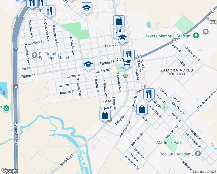 map of restaurants, bars, coffee shops, grocery stores, and more near 202 South Kerr Street in Cotulla