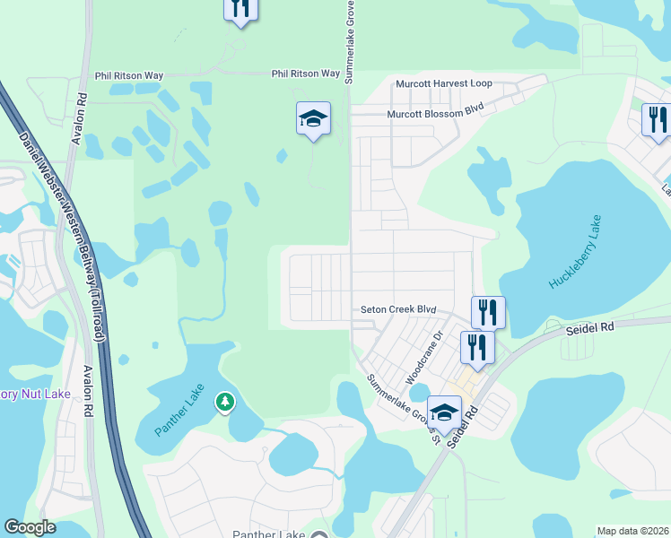 map of restaurants, bars, coffee shops, grocery stores, and more near 7506 Summerlake Groves Street in Winter Garden