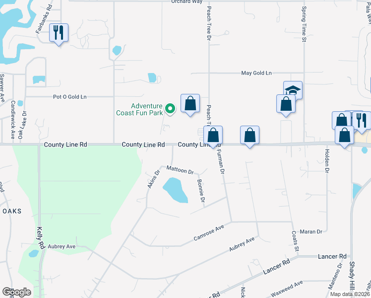 map of restaurants, bars, coffee shops, grocery stores, and more near 9255 County Line Road in Spring Hill