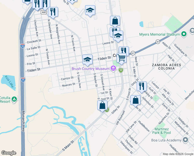 map of restaurants, bars, coffee shops, grocery stores, and more near 508 Nueces Street in Cotulla