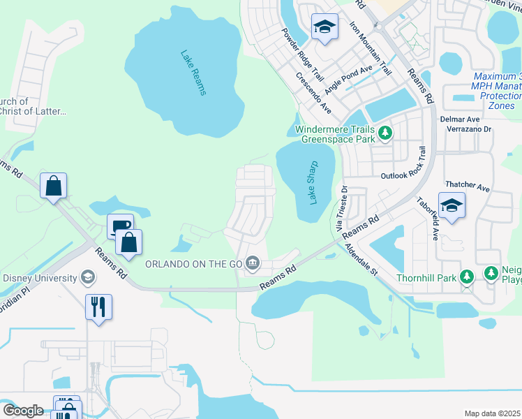 map of restaurants, bars, coffee shops, grocery stores, and more near 12549 Langstaff Drive in Windermere