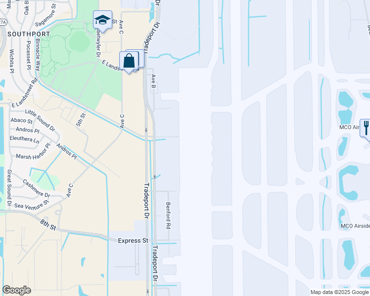 map of restaurants, bars, coffee shops, grocery stores, and more near 1 Jeff Fuqua Boulevard in Orlando