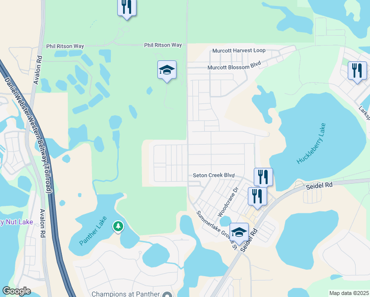 map of restaurants, bars, coffee shops, grocery stores, and more near 7506 Summerlake Groves Street in Winter Garden