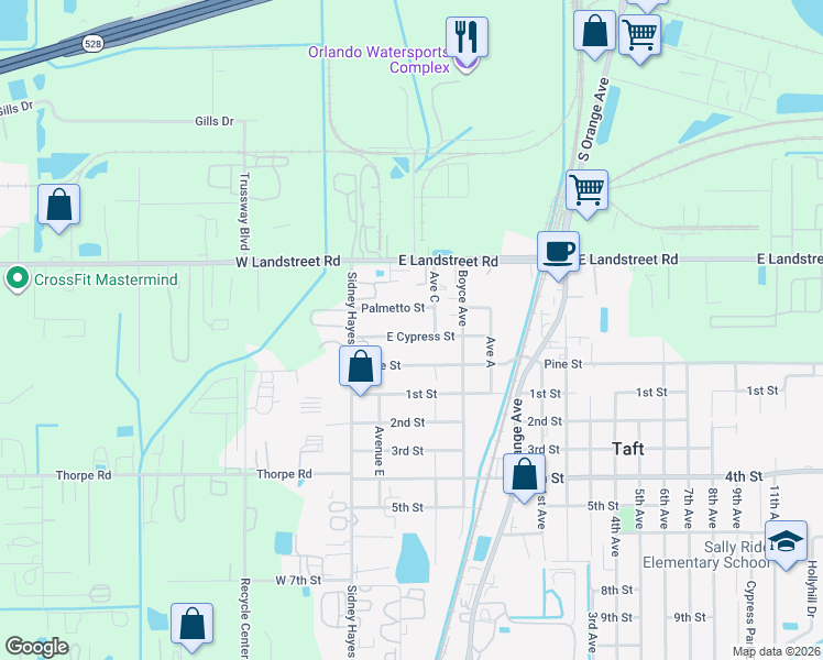 map of restaurants, bars, coffee shops, grocery stores, and more near 305 East Cypress Street in Orlando