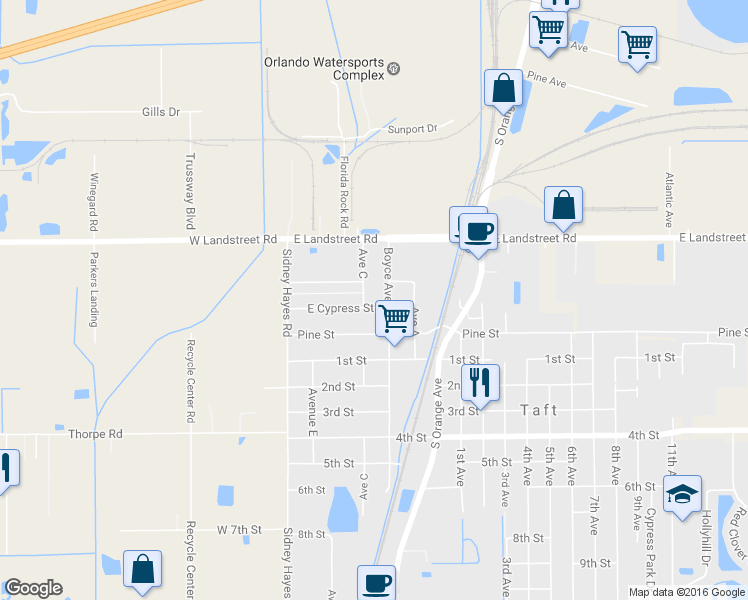 map of restaurants, bars, coffee shops, grocery stores, and more near 415 East Cypress Street in Orlando