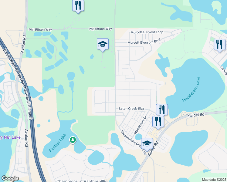 map of restaurants, bars, coffee shops, grocery stores, and more near 7506 Summerlake Groves Street in Winter Garden