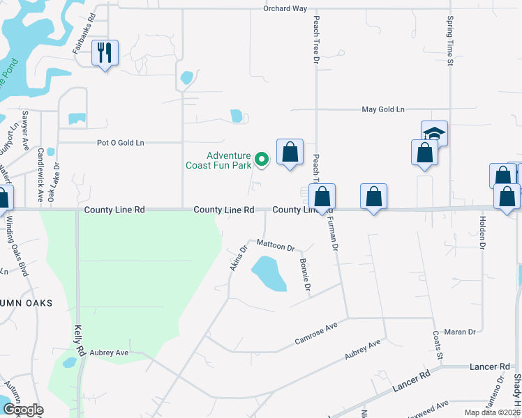 map of restaurants, bars, coffee shops, grocery stores, and more near County Line Road in Spring Hill